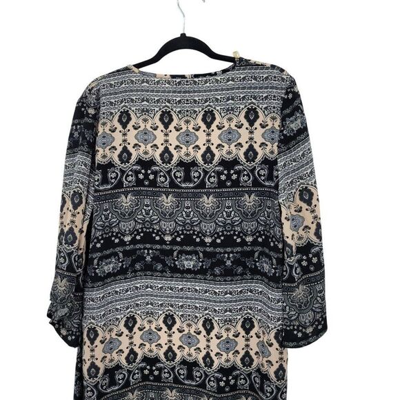 Romeo + Juliet Couture Womens Boho Kimono Duster Sz M Black Paisley Long Slits - Picture 13 of 14